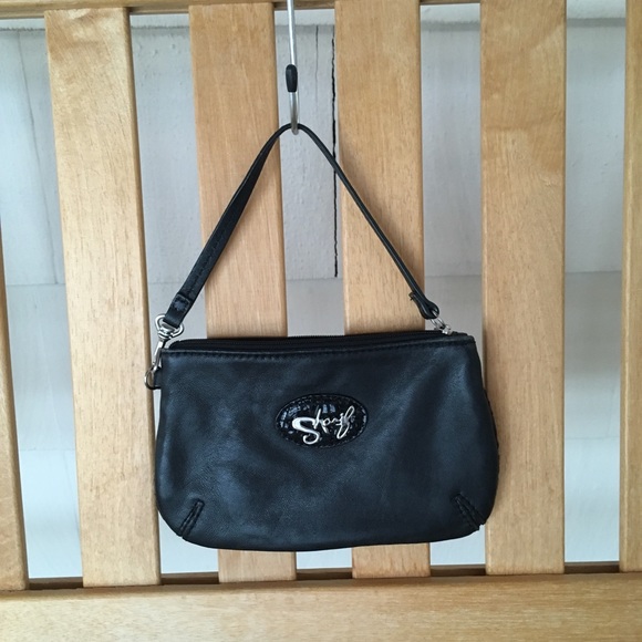 Sharif Black leather satchel wristlet purse - Picture 2 of 7